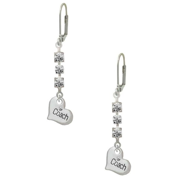 Silvertone Small ''Coach'' Heart Crystal Madison Leverback Earrings