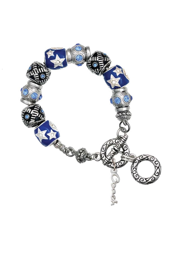 Silvertone Small Coach Script Blue Moon Bead Charm Bracelet