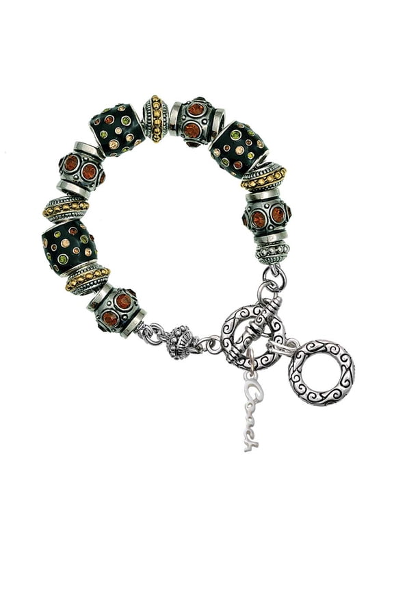 Silvertone Small Coach Script Fall Crystal Bead Charm Bracelet