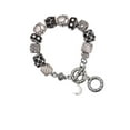 thumbnail image 1 of Silvertone Small Crescent Moon Black Pebble Bead Charm Bracelet, 1 of 1