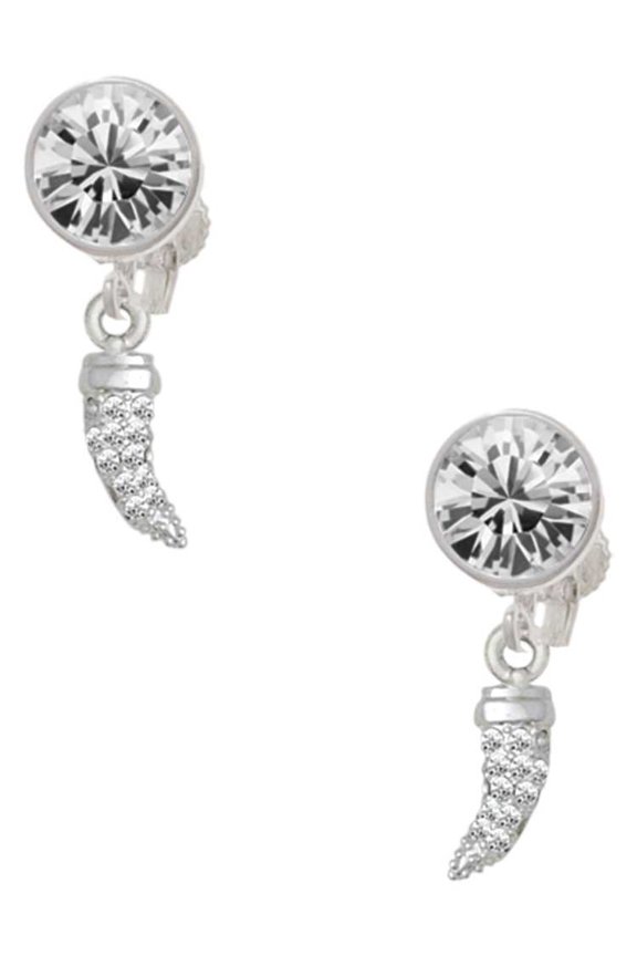 Silvertone Small Crystal Sabre Tooth Clear Crystal Clip On Earrings