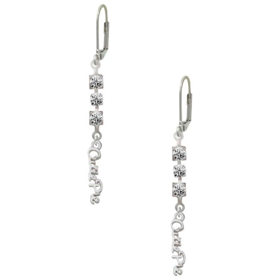 Silvertone Small Cutie Pie Script Crystal Madison Leverback Earrings