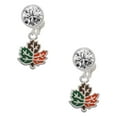 thumbnail image 1 of Silvertone Small Enamel Fall Leaf Clear Crystal Clip On Earrings, 1 of 3