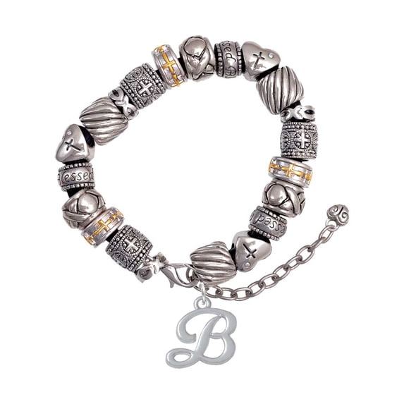 Silvertone Small Gelato Script Initial - B - Silver Tone Christian Bead Bracelet