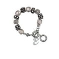 thumbnail image 1 of Silvertone Small Gelato Script Initial - E - Black Pebble Bead Charm Bracelet, 1 of 1