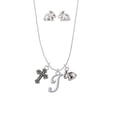thumbnail image 1 of Silvertone Small Gelato Script Initial - I - Silver Tone Cross and Bunny Necklace and Earrings Set, 1 of 5