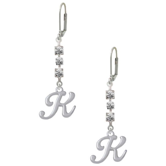 Silvertone Small Gelato Script Initial - K - Crystal Madison Leverback Earrings