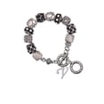 thumbnail image 1 of Silvertone Small Gelato Script Initial - V - Black Pebble Bead Charm Bracelet, 1 of 1