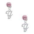 thumbnail image 1 of Delight Jewelry Silvertone Small Gelato Script Initial - Y - Pink Crystal Clip on Earrings, 1 of 5
