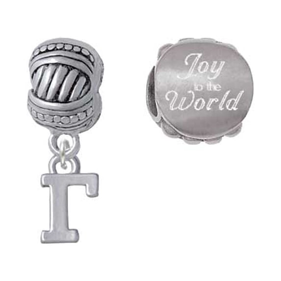 Silvertone Small Greek Letter - Gamma - Joy to the World Charm Beads (Set of 2)