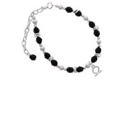 Silvertone Small Greek Letter - Omega - Black Beaded Bracelet
