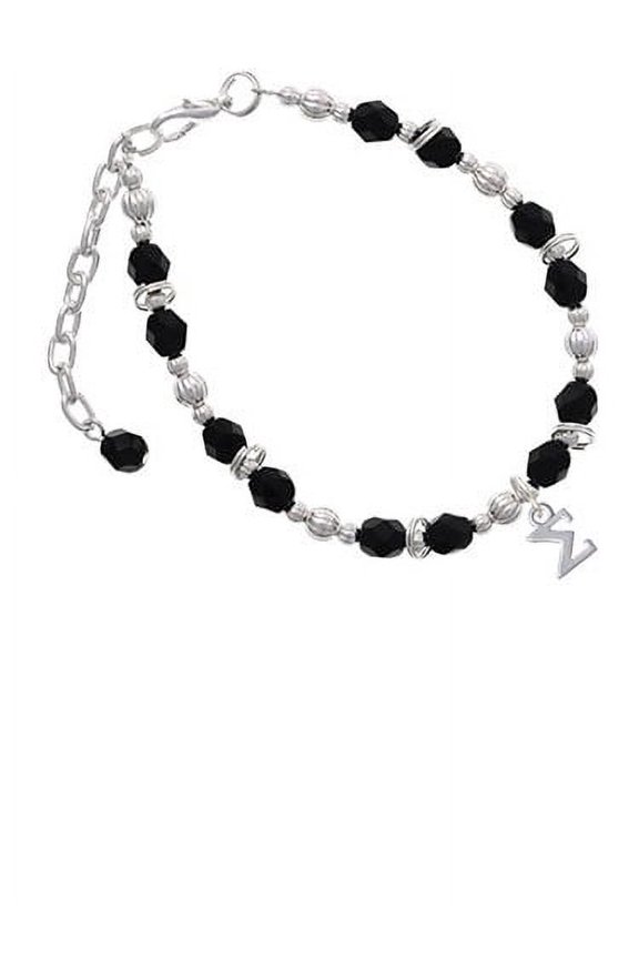 Silvertone Small Greek Letter - Sigma - Black Beaded Bracelet