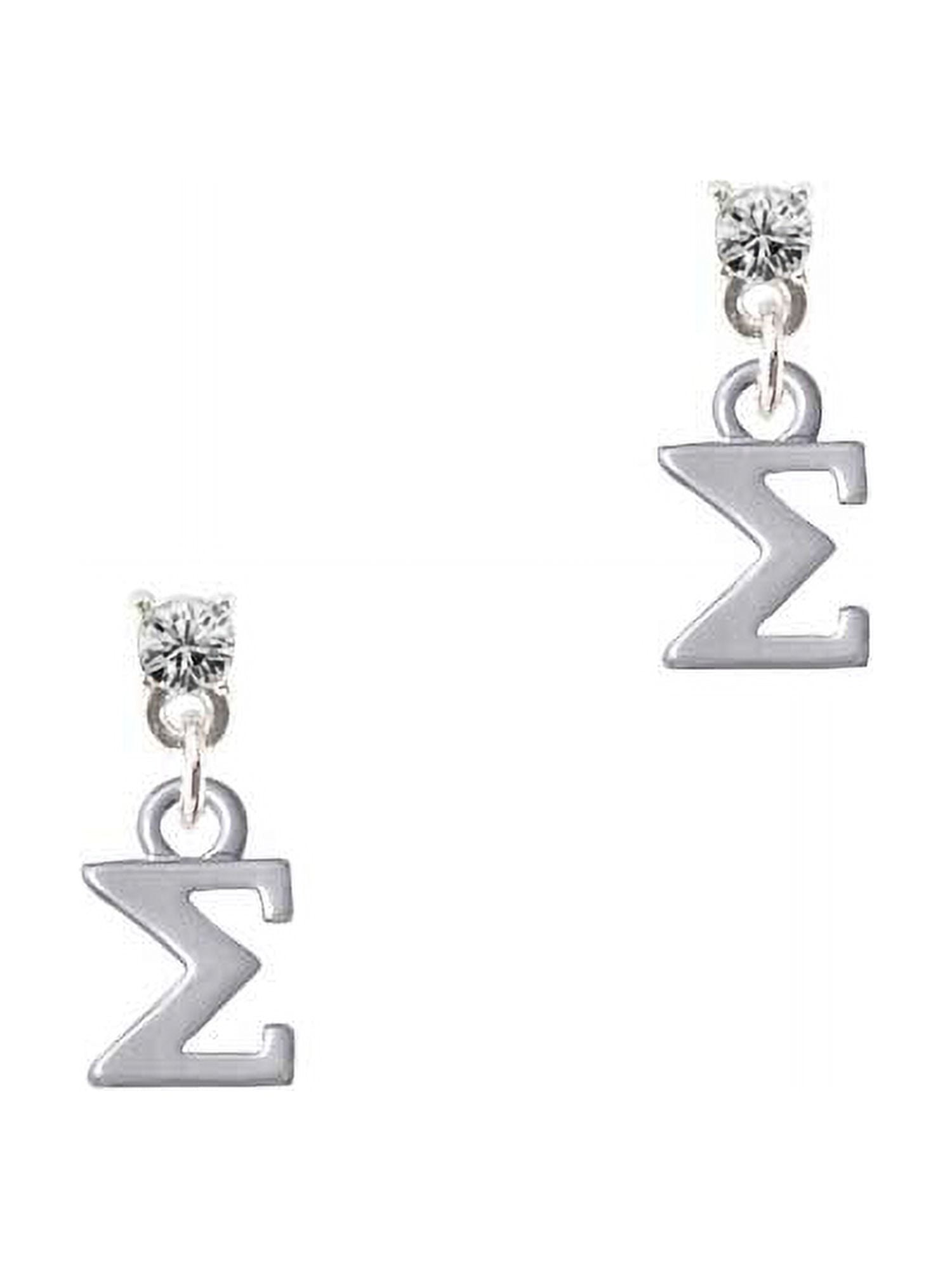 Silvertone Small Greek Letter - Sigma - Clear Crystal Post Earrings