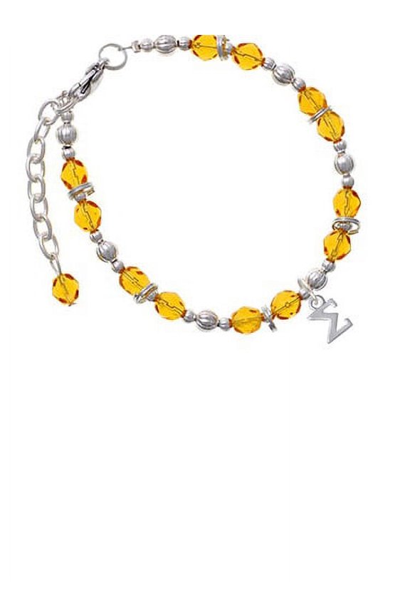 Silvertone Small Greek Letter - Sigma - Yellow Beaded Bracelet
