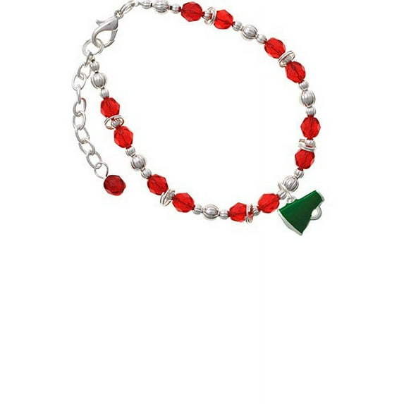 Silvertone Small Green Megaphone Red Beaded Bracelet