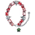 thumbnail image 1 of Silvertone Small Green Paw Red Christmas Bead Bracelet, 1 of 4