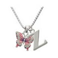 thumbnail image 1 of Silvertone Small Hot Pink & Purple Butterfly Capital Initial Z Necklace, 1 of 2