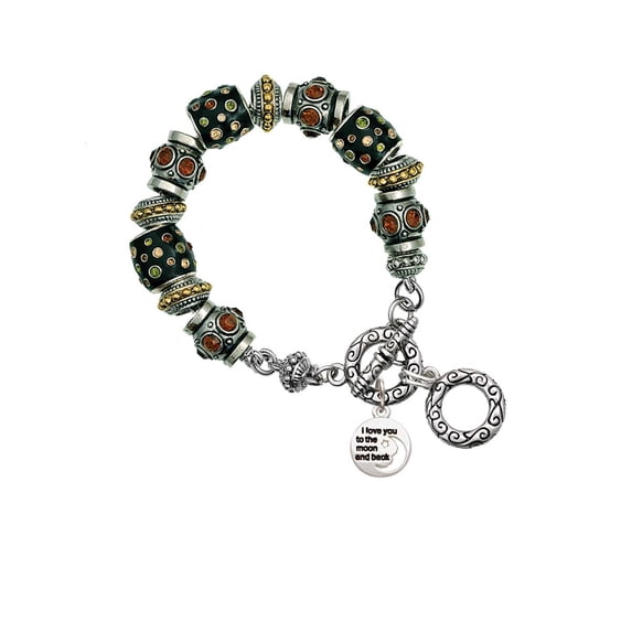 Silvertone Small I Love You to the Moon Fall Crystal Bead Charm Bracelet