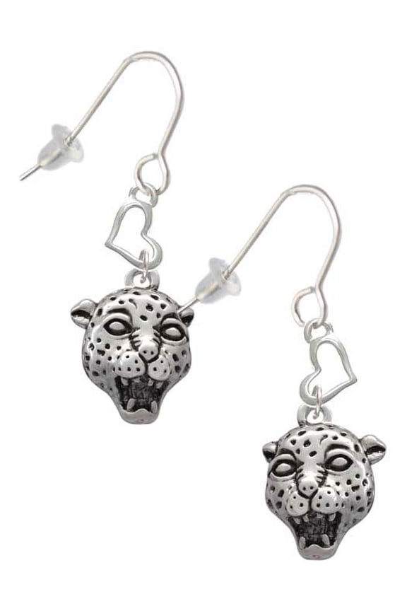 Silvertone Small Jaguar - Mascot Heart French Earrings