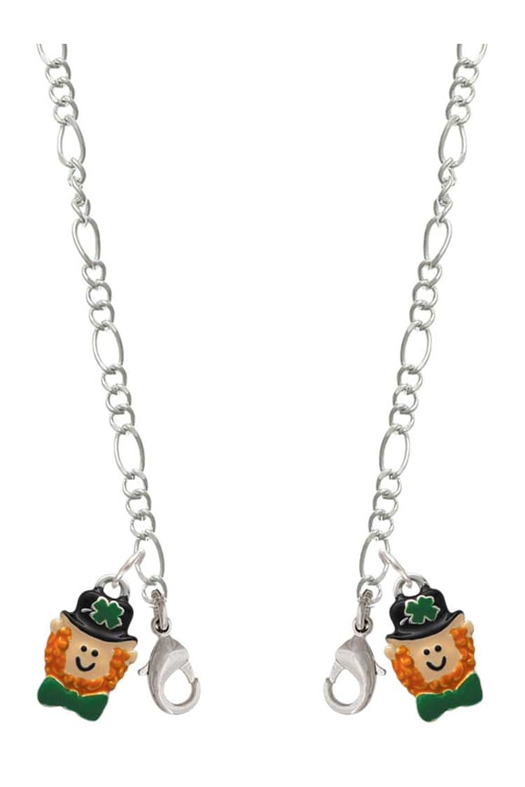 Silvertone Small Leprechaun with Bow Tie Silvertone Face Mask Necklace