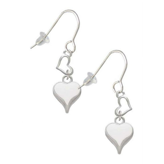Silvertone Small Long White Heart Heart French Earrings