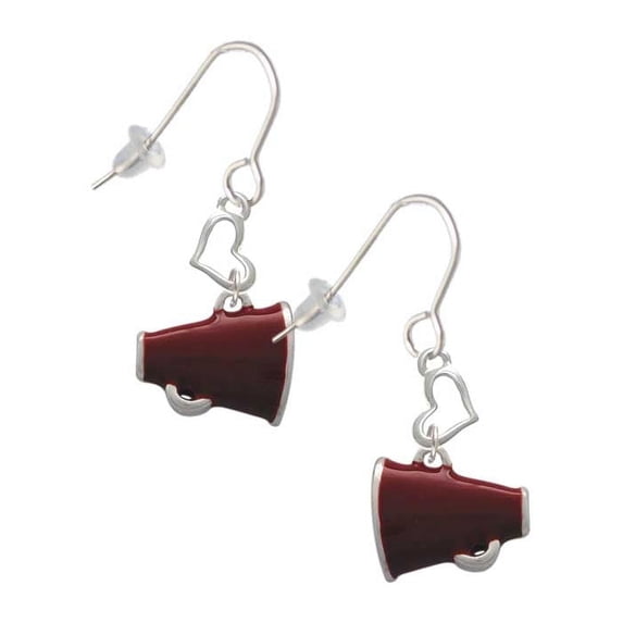 Silvertone Small Maroon Megaphone Heart French Earrings