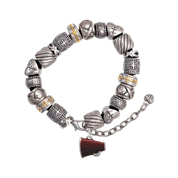 Silvertone Small Maroon Megaphone Silver Tone Christian Bead Bracelet