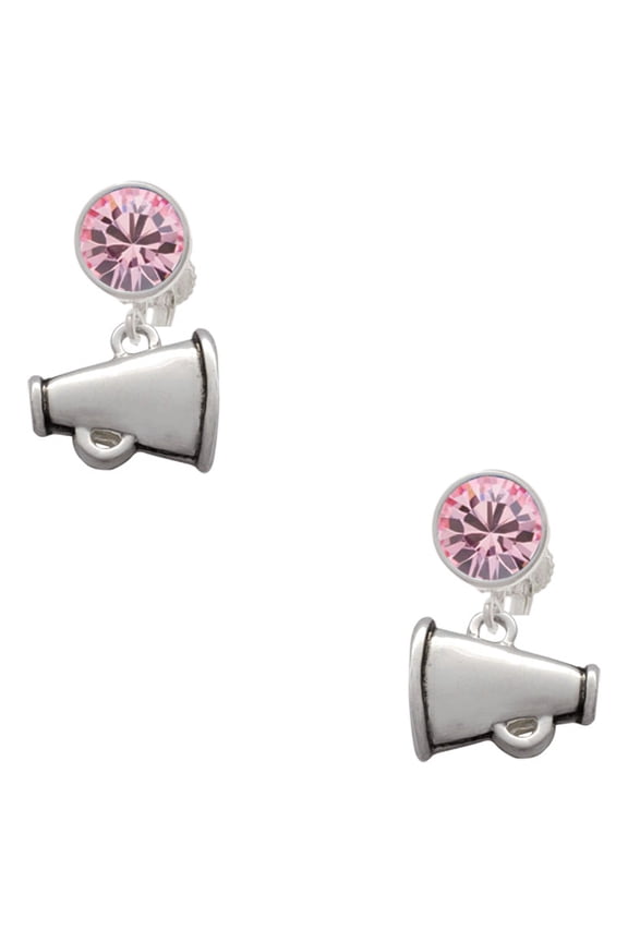 Silvertone Small Megaphone Pink Crystal Clip on Earrings