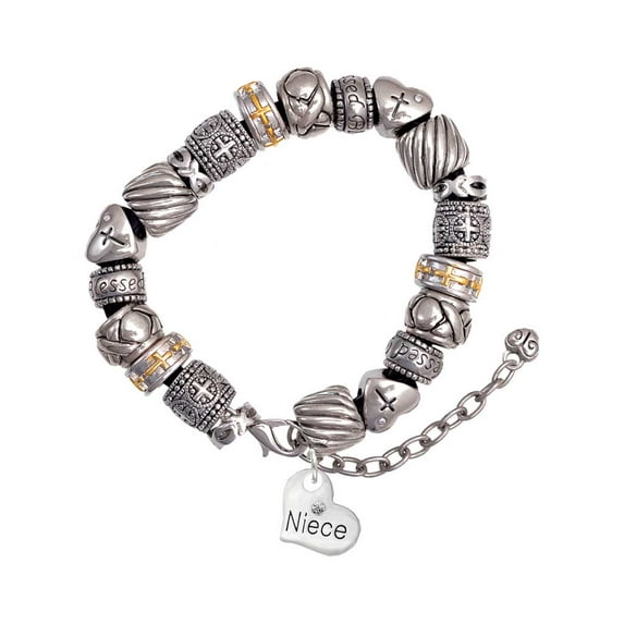 Silvertone Small Niece Heart Silver Tone Christian Bead Bracelet