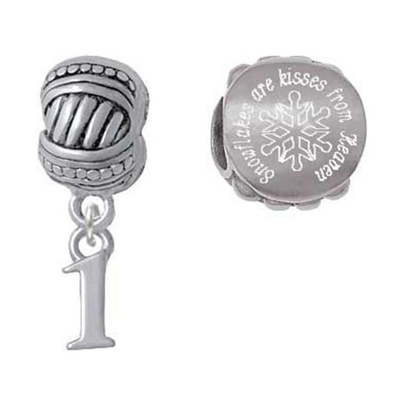 Silvertone Small Number - 1 - Snowflakes are Kisses from Heaven Charm Beads (Set of 2)