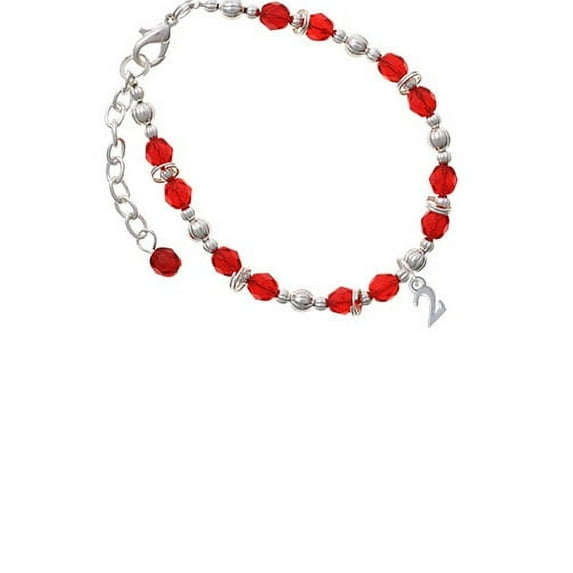 Silvertone Small Number - 2 - Red Beaded Bracelet
