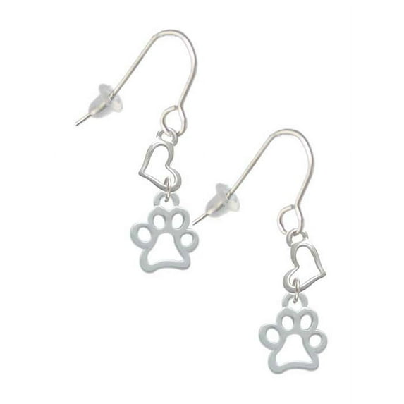 Silvertone Small Open Paw Heart French Earrings