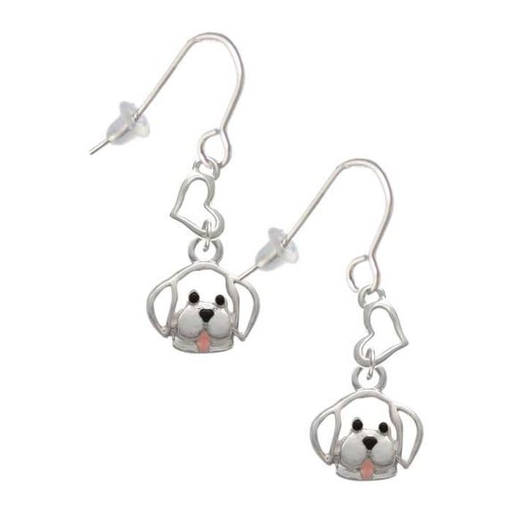 Silvertone Small Outline Dog Face Heart French Earrings