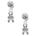 thumbnail image 1 of Silvertone Small Paw Print Ribbon ''Animal Rescue'' Clear Crystal Clip On Earrings, 1 of 3