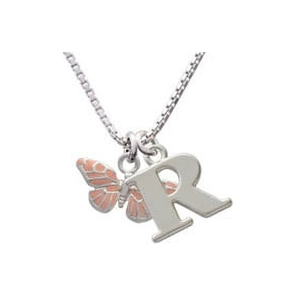 Silvertone Small Pink Butterfly Capital Initial R Necklace