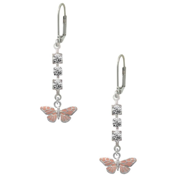 Silvertone Small Pink Butterfly Crystal Madison Leverback Earrings