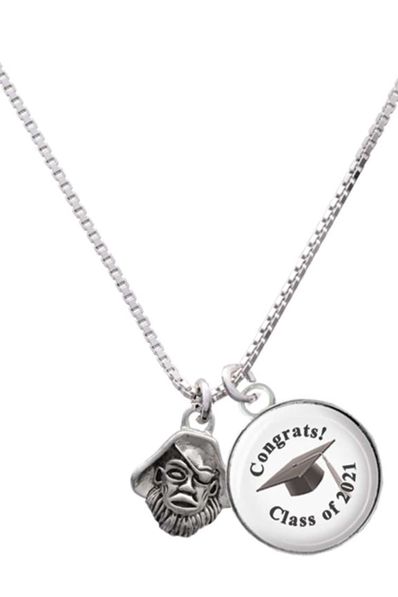 Silvertone Small Pirate - Mascot Dome Class of 2021 Charm Necklace