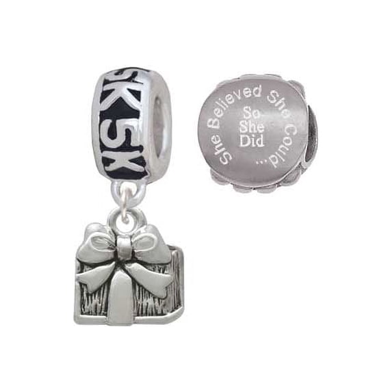 Silvertone Small Present 5K Run She Believed She Could Charm Beads (Set of 2)