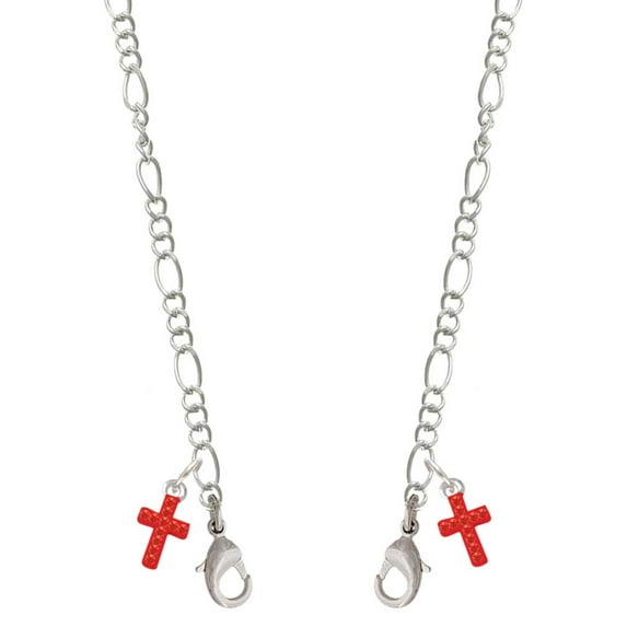 Silvertone Small Red Crystal Cross Silvertone Face Mask Necklace