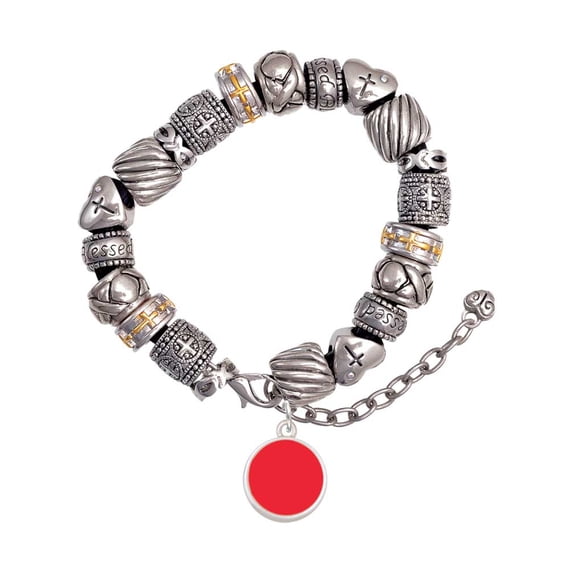 Silvertone Small Red Enamel Disc Silver Tone Christian Bead Bracelet