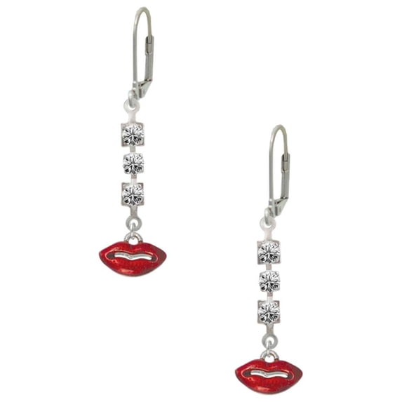 Silvertone Small Translucent Red Lips Crystal Madison Leverback Earrings