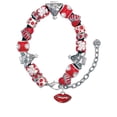 thumbnail image 1 of Silvertone Small Translucent Red Lips Red Christmas Bead Bracelet, 1 of 4