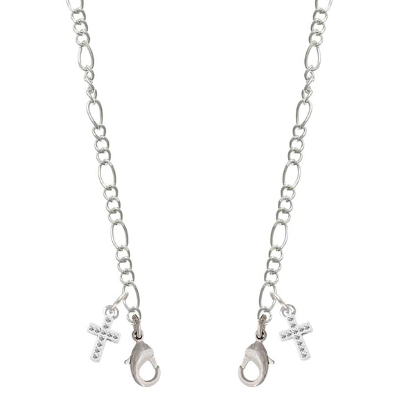 Silvertone Small White Crystal Cross Silvertone Face Mask Necklace