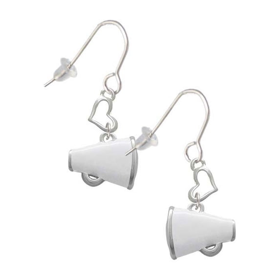 Silvertone Small White Megaphone Heart French Earrings