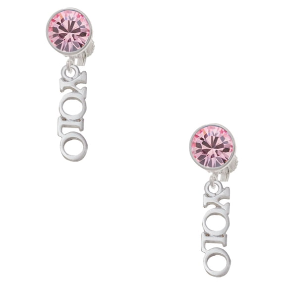 Delight Jewelry Silvertone Small YOLO Pink Crystal Clip on Earrings