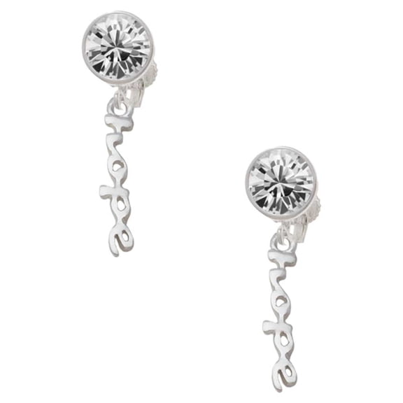 Silvertone Small hope Script Clear Crystal Clip On Earrings