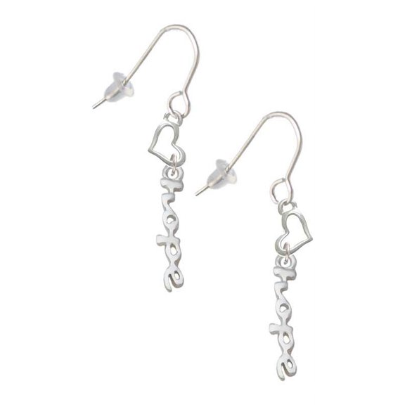 Silvertone Small hope Script Heart French Earrings