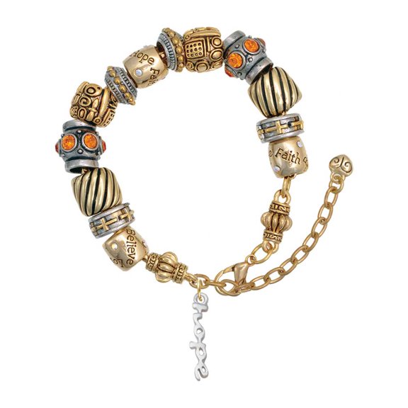 Silvertone Small hope Script Two Tone Christian Bead Bracelet