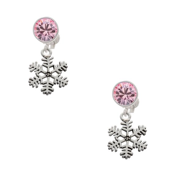 Delight Jewelry Silvertone Snowflake Pink Crystal Clip on Earrings