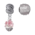 thumbnail image 1 of Silvertone Soft Pink Plumerias - Silvertone Spinner Joy to the World Charm Beads (Set of 2), 1 of 1